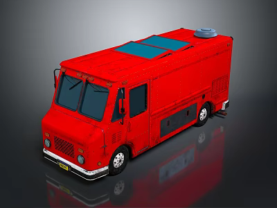 Red Food Truck With Blue Roof And Roof Mounted Equipment 3d model