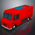 Red Food Truck With Blue Roof And Roof Mounted Equipment