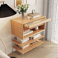 Modern Wooden Sideboard Cabinet With Shelves Decor Vase Books And Photo Frames