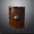 Medieval Wooden Shield with Metal Accents Circular Emblem Rivets and Leather Straps