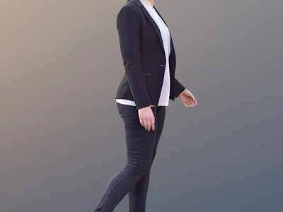 Woman In Black Blazer And White Shirt Standing Against Gray Background 3d model