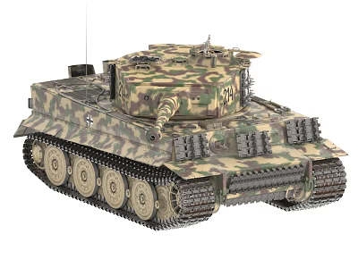 Detailed Military Camouflage Painted Tank With Turret Gun Barrel And Tracks 3d model