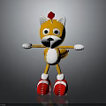 Cute Yellow Fox Plush Toy Character With Red Head Decoration And Red Shoes Standing On Dark Background