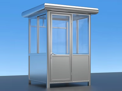Public Facility Security Booth With Metal Frame Transparent Glass And Roof Canopy 3d model