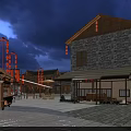 Traditional Commercial Street With Ancient Architecture Red Lanterns And Night Pedestrian Activities