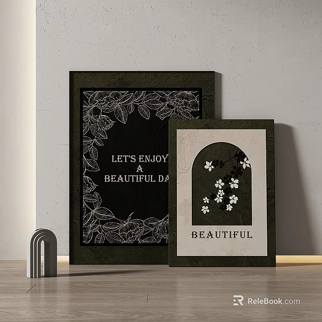 Abstract Art Prints With Floral Patterns Text And Arch Design 3d model