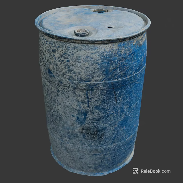 Blue Weathered Industrial Drum With Rustic Surface And Top Opening Storage Equipment 3d model 