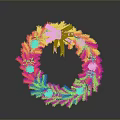 Christmas Wreath Holiday Decoration With Red Bow Pine Cones Green Foliage And Lights