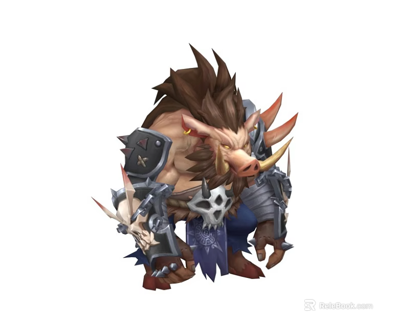 Fierce Boar Warrior Character With Spiked Armor Tusked Mane And Skull Decorations 3d model 