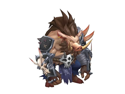 Fierce Boar Warrior Character With Spiked Armor Tusked Mane And Skull Decorations 3d model