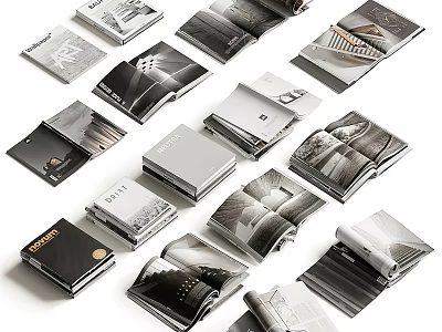 Art Books Magazines With Open Pages And Black White Images Stacked 3d model