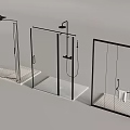 Modern Glass Shower Enclosures Featuring Various Shower Heads and Black Frames