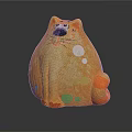 Orange Cat Shaped Decorative Figurine With Colorful Dots For Home Ornament