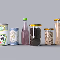Different Packaged Food Items Including Canned Tomato Sauce Bottled Drink Jarred Cookies And Noodles