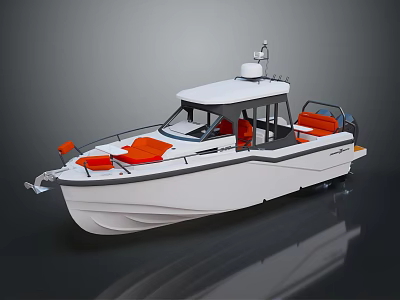Modern White Yacht Exterior With Orange Seats And Sleek Design 3d model
