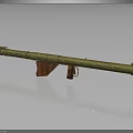 Long Green Military Weapon With Brown Wooden Stand And Metal Components