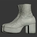 Stylish White Leather Boots with Platform Sole Block Heel and Side Zipper Design
