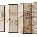 Chinese Folding Screen with Landscape Painting Pavilions Trees and Mountains for Traditional Decor