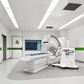 Medical Scanner Room With Large Medical Scanner White Walls Green Stripes Ceiling Lights And Examination Table