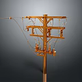 Golden Electrical Utility Pole With Cross Arms Wires Insulators And Equipment