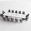 Modern White Conference Table With Gray Beige Rolling Chairs In Office Setup 3d model