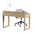Light Wood Writing Desk And Office Chair Set With Lamp Books And Wheeled Base