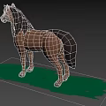 Cartoon Brown Horse Standing On Green Grass With Blue Sky Background