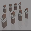 Multiple Brown Brick Structures With Arched Tops And White Bases Arranged On Gray Background 3d model