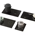 Kitchen Appliances Featuring Multiple Black Induction Cooktops with Pots and Pans 3d model