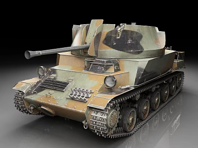 Vintage Military Tank With Camouflage Paint And Tracked Wheels 3d model
