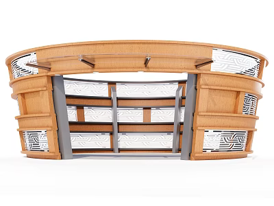 Traditional Wooden Post Station With Curved Counter And Decorative Lattice Panels Shelves 3d model