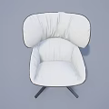 Modern Leisure Chair With Beige Leather Upholstery Curved Backrest And Swivel Base
