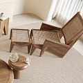 Modern Wooden Leisure Chair With Rattan Weaving And Matching Stools In Minimalist Interior