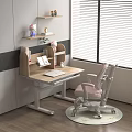 Adjustable Kids Study Desk with Pink Chair Bookshelf and Decorations Near Window
