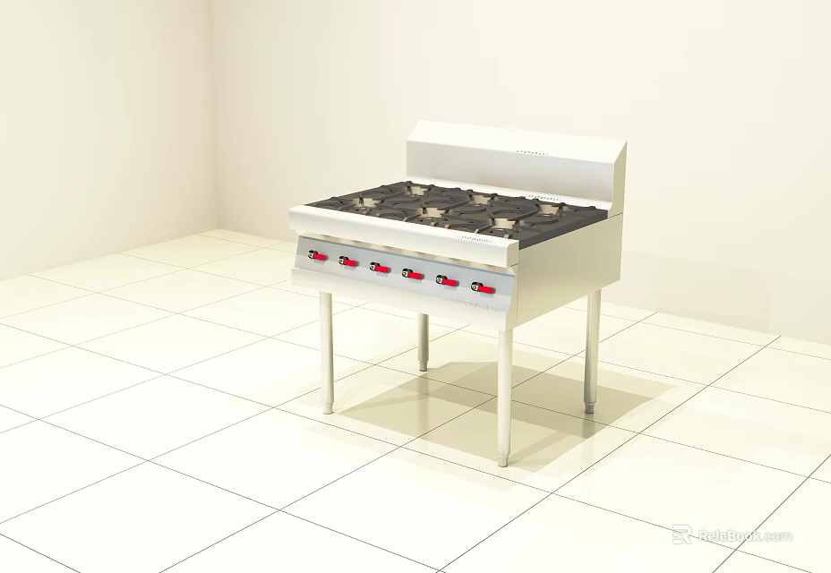 Stainless Steel Gas Stove With Multiple Burners As Kitchen Cooking Appliance 3d model 