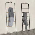 Modern Bathroom Ladder Design Towel Rack With Black White Frame And Gray Beige Towels
