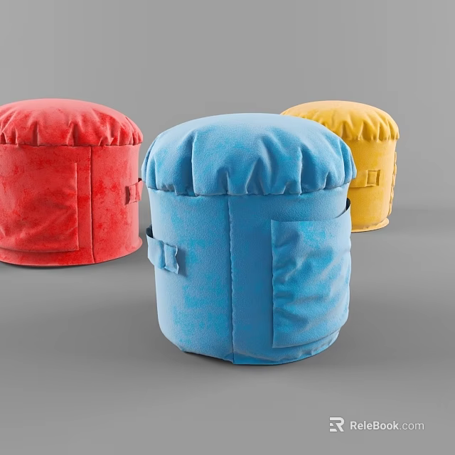 Colorful Round Padded Sofa Stools With Storage Pockets In Red Blue Yellow 3d model