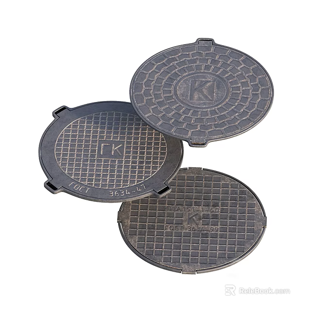 Circular Cast Iron Manhole Covers For Road Infrastructure With Grid Design And K Logo 3d model 