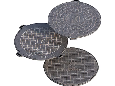Circular Cast Iron Manhole Covers For Road Infrastructure With Grid Design And K Logo 3d model