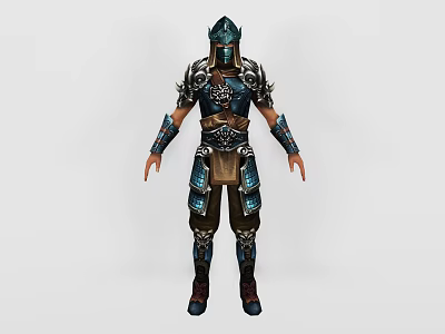 Game Movie Character In Blue And Golden Decorated Warrior Armor With Fantasy Style 3d model