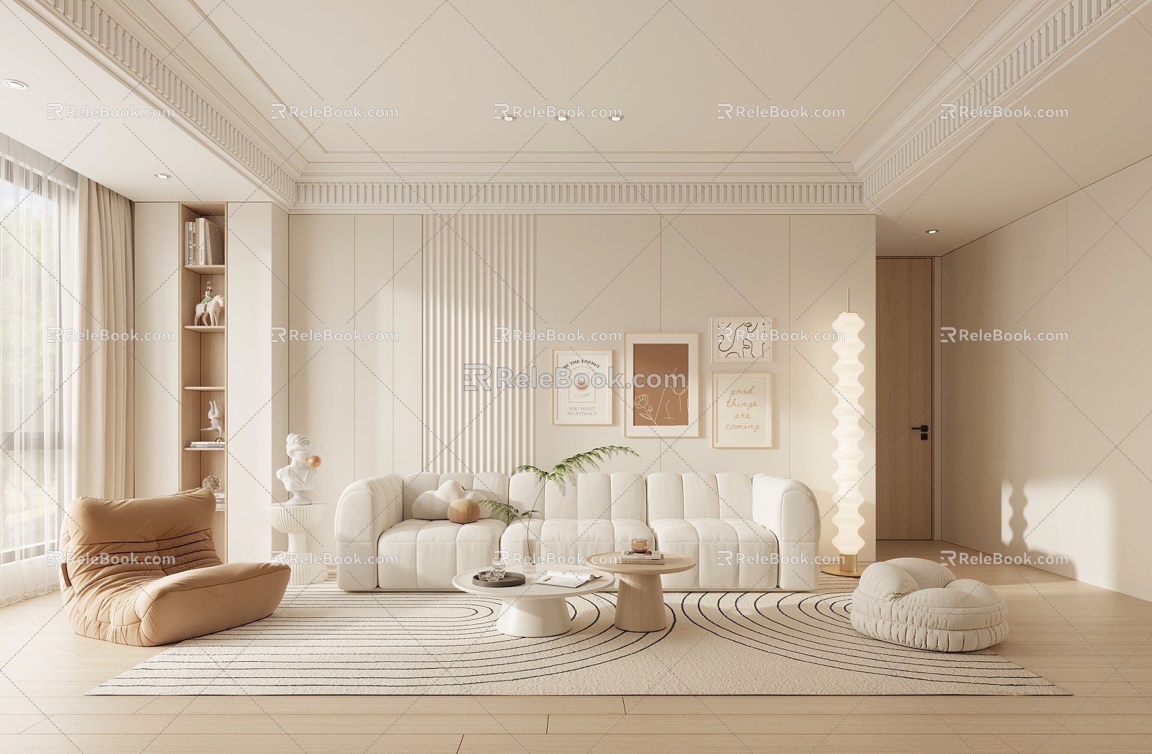 Modern Living Room Simple Living Room Cream Living Room 3d model