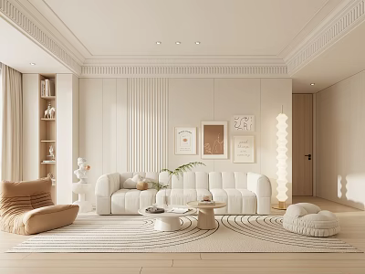 Modern Living Room Interior With White Sofa Round Coffee Table Wall Art And Floor Lamp 3d model
