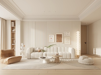 Modern Living Room Simple Living Room Cream Living Room 3d model