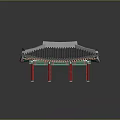 Traditional Ancient Chinese Architecture with Gray Tiled Roof Red Pillars and Curved Eaves Design
