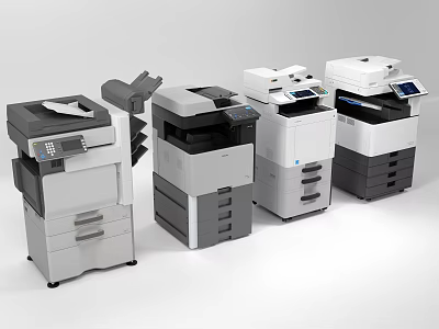 Modern Office Appliances Multifunctional Laser Printers Copiers With Display And Paper Trays 3d model