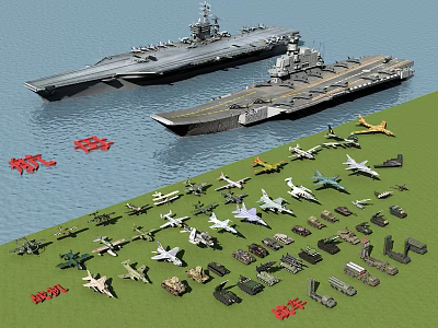 Military Weapons Collection Featuring Aircraft Carriers Fighter Jets Tanks And Artillery 3d model