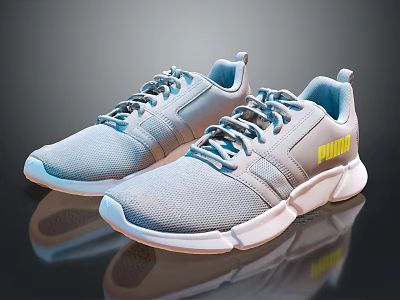 PUMA Light Gray Sneakers With Blue Laces White Sole And Casual Sporty Style 3d model