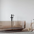 Modern Transparent Glass Bathtub With Wooden Stool Towels And Jars In Bathroom Interior