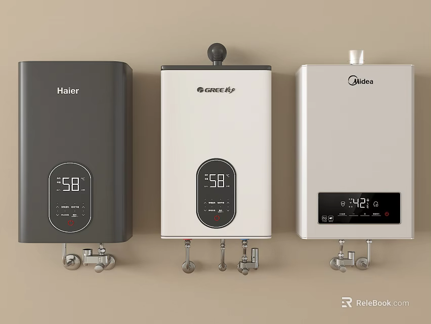 Haier Macro Midea Water Heaters As Daily Electrical Appliances With Digital Temperature Displays 3d model 