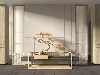 Japanese Zen Style Bonsai Screen Combination 3d model